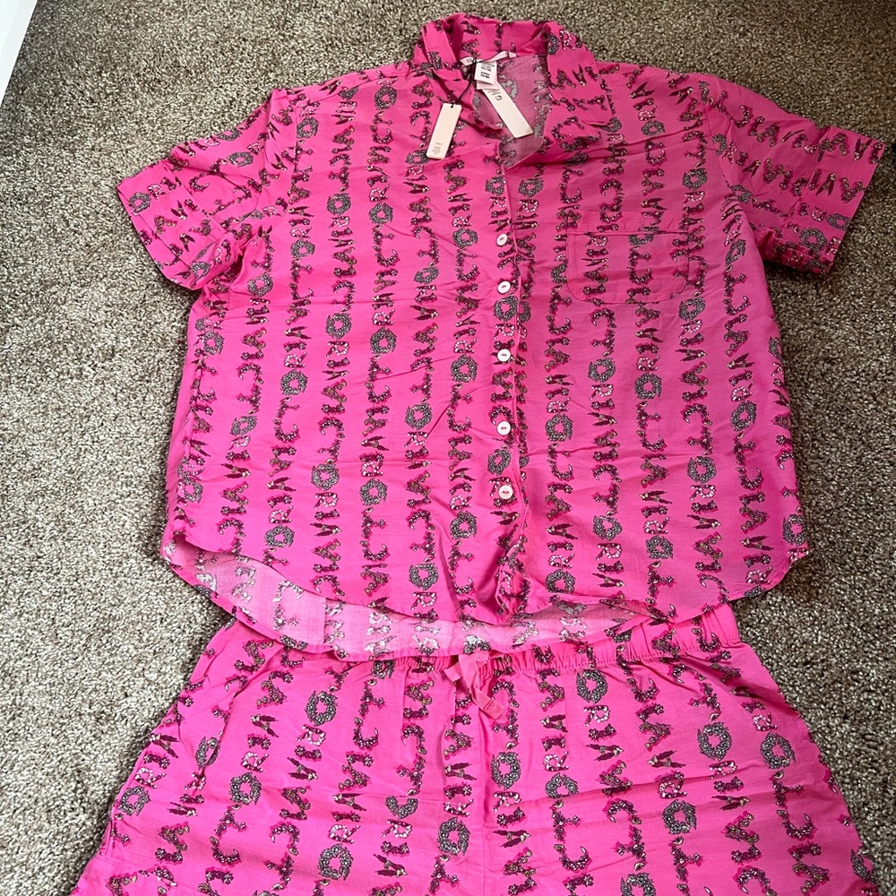 Victoria Secret Hot Pink Cotton PJ Set (Small)